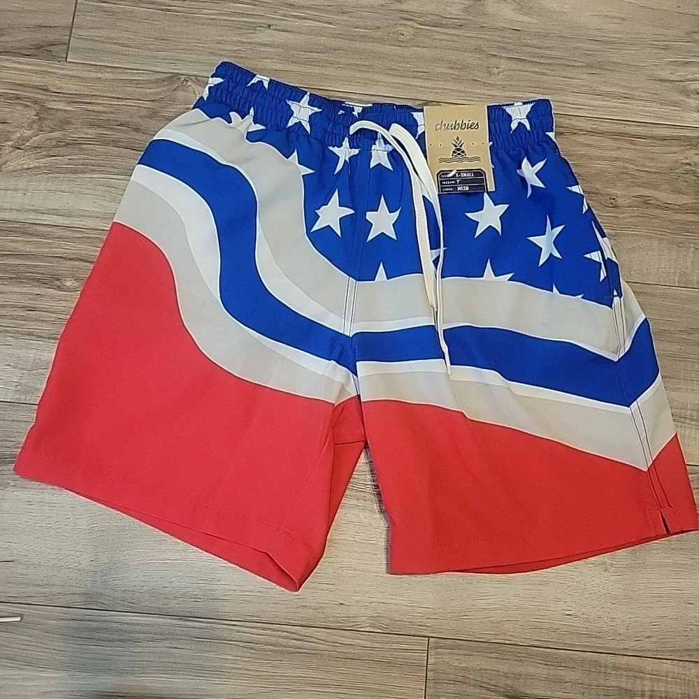 Chubbies Swim Trunks Mens XSM Red White Blue American Flag Mesh Lining NEW $69.5